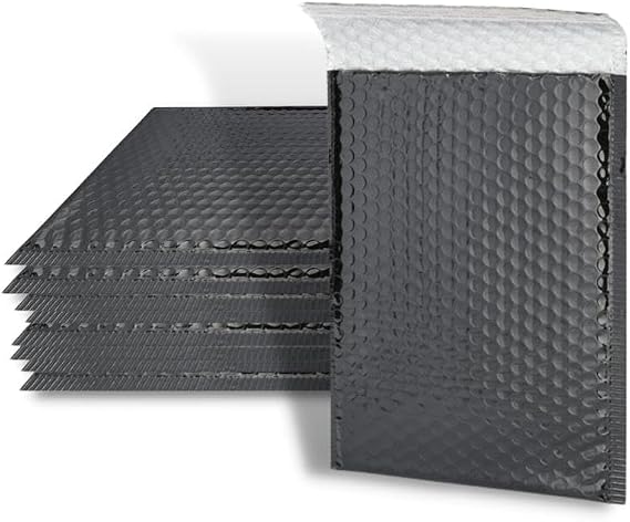 PSBM 250 PCS 6.75 x 7 Inch Black Metallic Glamour Bubble Mailers, Self-Sealing Peel-Off Strip, Padded Envelopes for Safe and Secure Shipping
