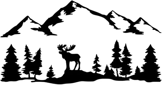 Doordash Decal Mountains Stickers for SUV RV Camper Off-Road Elk Tree Forest Mountain PVC Art Sticker Outdoor Car Decoration(Black,60X31.2CM)