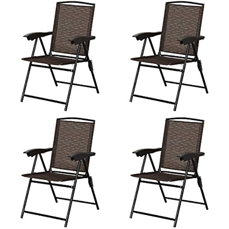Goplus Folding Sling Chairs Sets of 4, Portable Chairs for Patio Garden Pool Outdoor & Indoor wArmrests & Adjustable Back