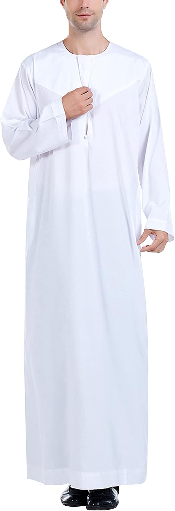Thobe for Men Muslim Clothing Long Sleeve Kaftan Eid Prayer Jalabiya Robe Islamic Abaya Arabic Formal Dress