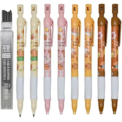 Maydahui 12 PCS Capybara Mechanical Pencil with Sharpener Novelty Animal Non Sharpening Automatic Pencil with 12 PCS 2B Lead Refills 2.0 mm Plastic for School Writing Drawing