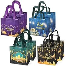 Aviski 8PCS Eid Mubarak Reusable Gift Bags, Treat Bags with Handles, Ramadan Mubarak Party Bags, Multifunctional Non-Woven Eid Bags for Gifts Wrapping, Ramadan Kareem Party Supplies, 9.2"8.7"4.3"