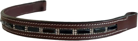 Large Black Rectangular Crystal Bling Leather English Browband