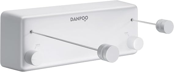 Danpoo Retractable Clothesline, 2x13.8ft Stainless Steel Clothes Line for Indoors/Outdoors, Wall-Mounted Laundry Drying with Auto-Lock, Heavy Duty(White)