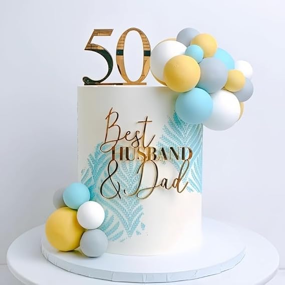 Best Husband Dad Cake Topper Happy Birthday Cake Toppers Acrylic Gold Father Birthday Party Decorations For Men Party and Fathers Day Party Decorations Supplies