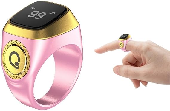 Smart Ring Counter, Smart Tasbih Zikr Ring, Muslim Islamic Prayer Smart Rings,Tasbih Counter Smart Ring, Digital Electronic Smart Tally Counter, Tasbeeh Smart Counter for Prayer (Pink, 18mm)
