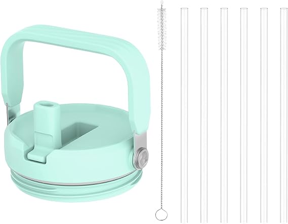 Replacement Lid with 6 PCS Plastic 10" Straws and Cleaning Brush