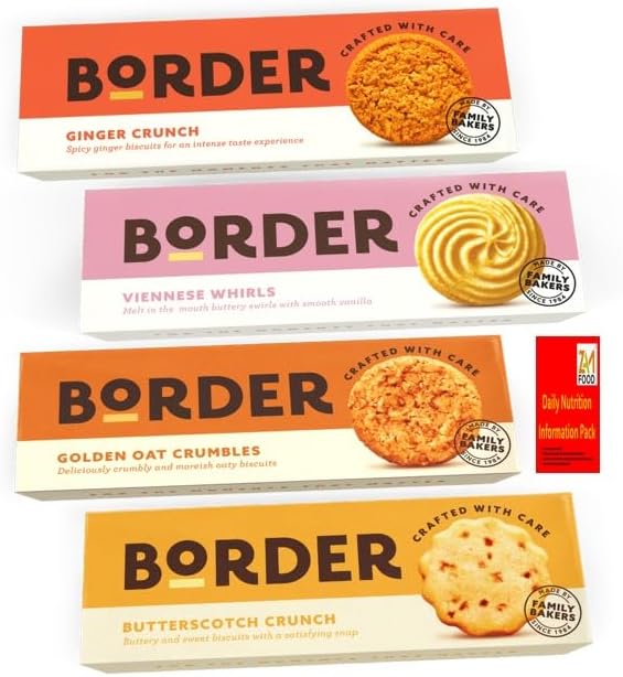 Border Biscuits Selection Value pack, 4 Delicious Flavours Butterscotch Crunch, Golden Oat Crumbles, Viennese Whirls and Ginger Crunch - Perfect Biscuits Gift for friends and family (Pack of 3 Mix 4)