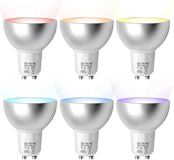 BENEXMART Tuya WiFi LED Bulb Gu10 RGBCW Dimmer Lamp Spot Light Remote Control Smart Life App Voice Control via Alexa Google Home Assistant (6 Pack)