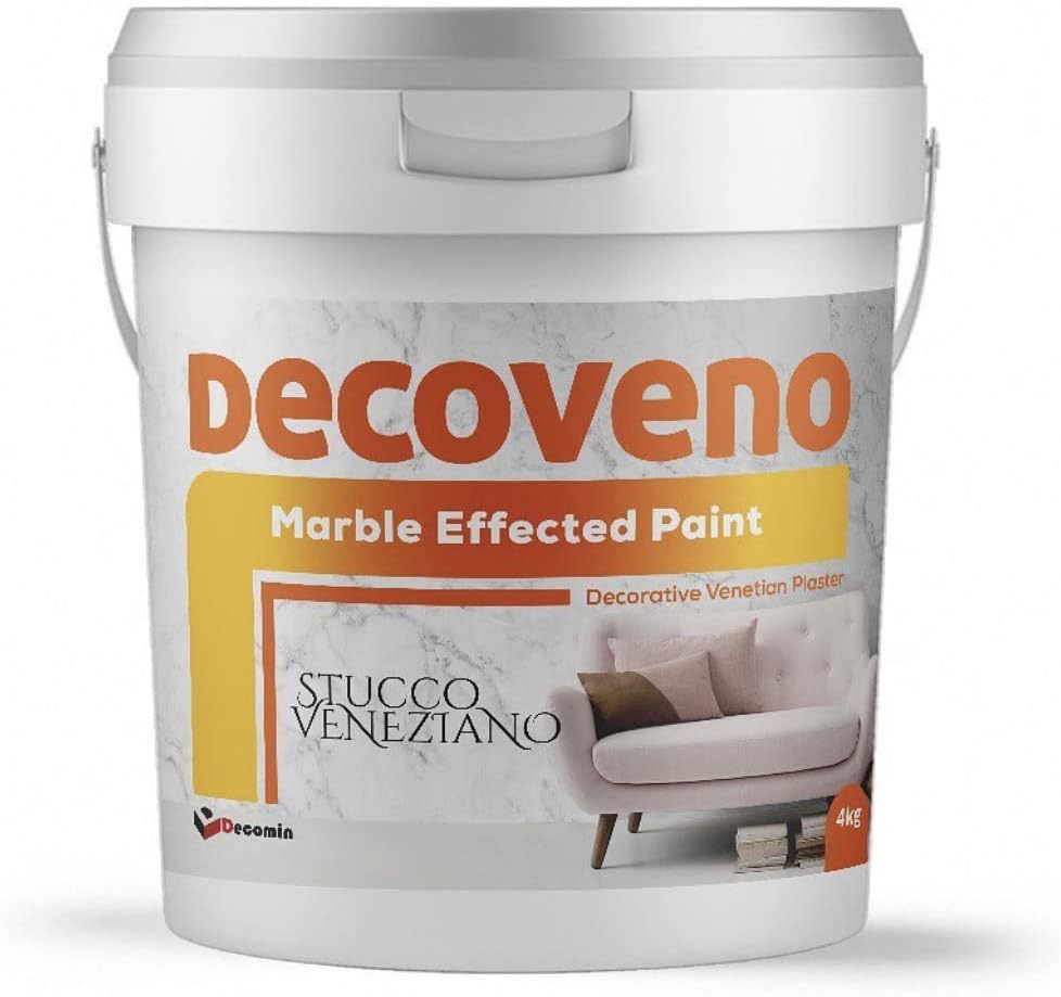 DECOVENO COLOUR Marble Effected Decorative Paint 4 KG - Authentic Venetian Stucco - Water Based Plaster - Shiny Smooth Finish (WHITE (BASE))