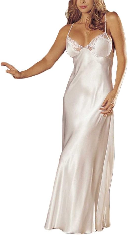 Women's Satin Nightgown Dress Silk Lace Halter Backless Long Chemise Lingerie Sleepwear Pajama Gown Nightwear