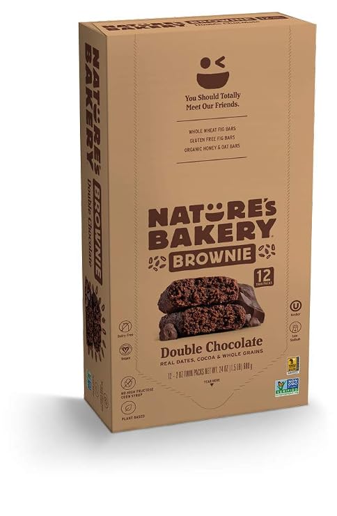 Natures Bakery Whole Wheat Fig Bars, Double Chocolate Brownie, Real Fruit, Vegan, Non-GMO, Snack bar, 1 box with 12 twin packs (12 twin packs)