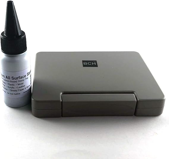 BCH All-Surface Stamp Ink Combo Fast-Drying Black Ink & Refillable Pad for Glass, Metal, Vinyl, Plastic, Leather, Acrylic, Ceramics & More Waterproof, Smudge-Free, Long-Lasting Impressions