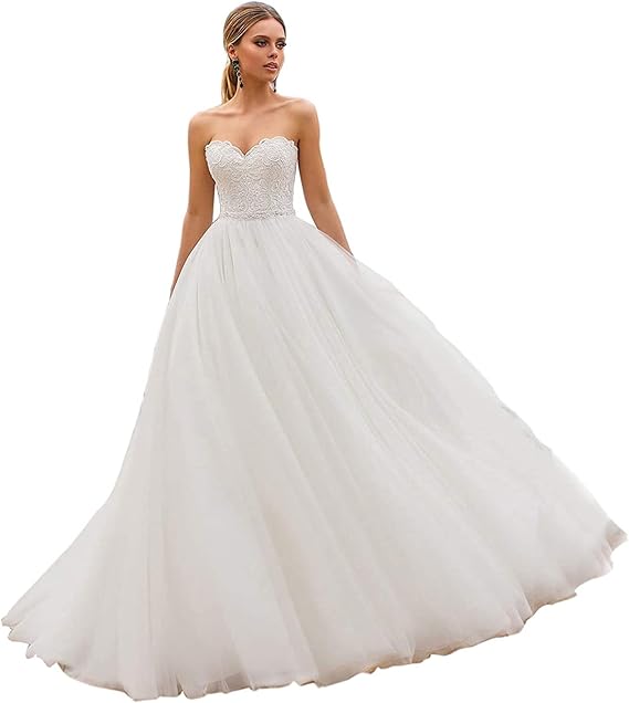 QXMYOO 2026 Wedding Dresses for Bride Beaded Lace Tulle Wedding Ball Gowns Plus Size