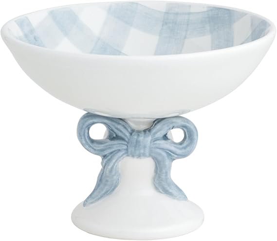 Mud Pie Ceramic Gingham Bow Candy Dish