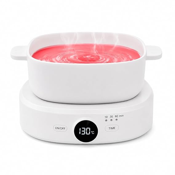 Wax Warmer for Hair Removal, Adjustable Temperature, Digital Display Professional Hot Wax Warmer Pot with Silicone Bowl, Timer setting,white