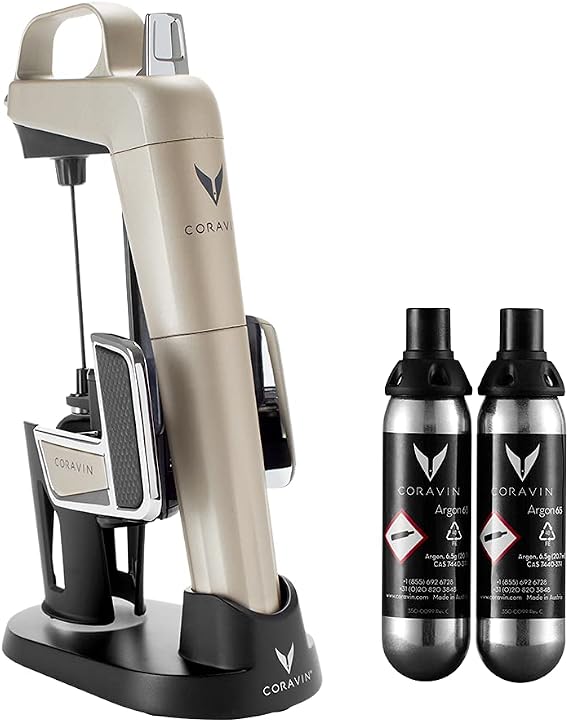 Coravin Model Two Elite - Wine Preservation System - Bottle Opener, Needle Pourer, and Wine Saver - Light Gold - Includes 2 Argon Gas Capsules, Base, and Wine Needle