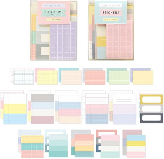 Monolike Message & Label Sticker ver.1 + ver.2 Set - Mini Size Cute Stickers, Index Stickers, 102 Sheets.