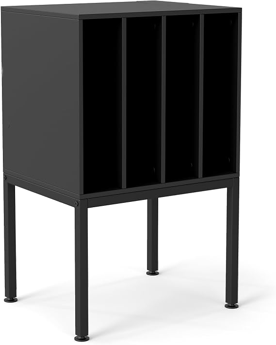 CASART Record Player Stand, Metal Legs Turntable Stand Station End Table with 4 Vinyl Display Shelves, Wooden Albums Holder Vinyl Record Storage Cabinet for Living Room Bedroom (Black)