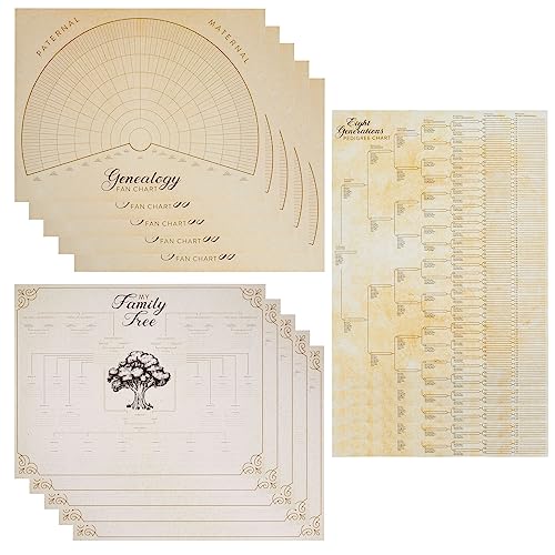 Okuna Outpost Family Tree Charts for Wall & Scrapbook - 17 x 22 in, Multicolor, 15-Pack - Fillable Family Tree Starter Kit & Genealogy Charts to Fill In