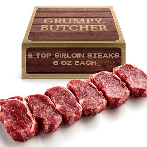 Grumpy Butcher Beef Sirloin Steak, 6 Pack 6 oz each - Quality Steak Meat Birthday Gifts for Men