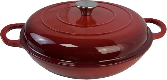 3.5 Quarts Enameled Cast Iron Braiser, Non Stick Enameled Cast Iron Casserole Skillet with Lid, Heavy Duty and Dual Handles Pan for Oven, Stove, Grill,Cook, Bake.