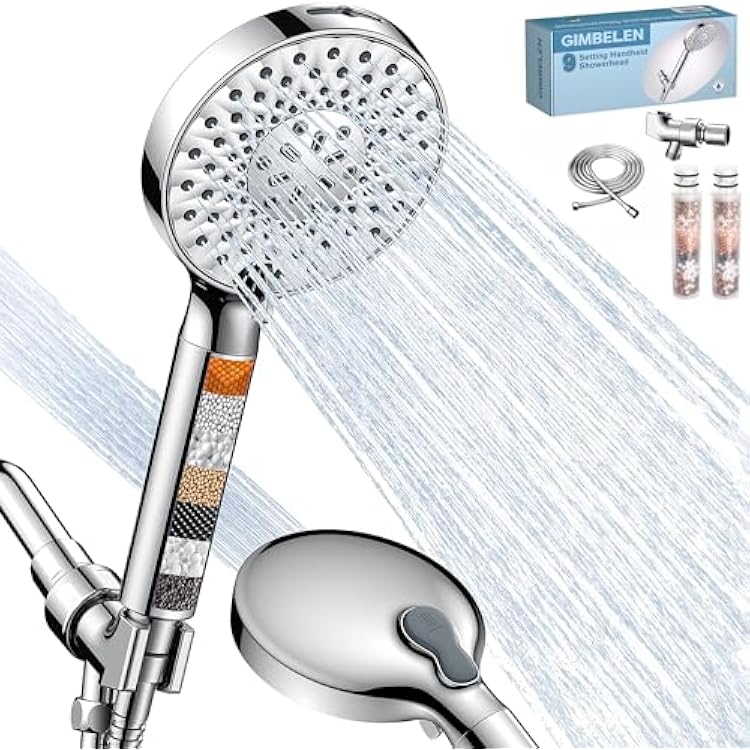 Filtered Shower Head with Handheld, 9 Modes High Pressure Shower Heads with Filter, 72Hose, Adjustable Bracket, Hard Water Filter Mineral Beads to Remove Chlorine and Harmful Substance, Chrome