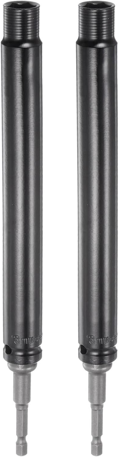 sourcing map 2pcs Extra Long Hollow Socket, 13mm x 200mm Deep Well Impact Nut Driver with Hex Shank Power Drill Adapter