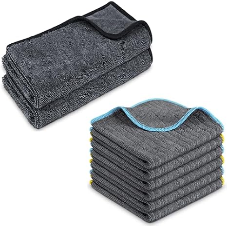 Airlab Microfiber Drying Towels for Cars Auto Detailing Supplies, Pack of 2 and Microfiber Cleaning Cloth for Household Dust Rags, Pack of 6