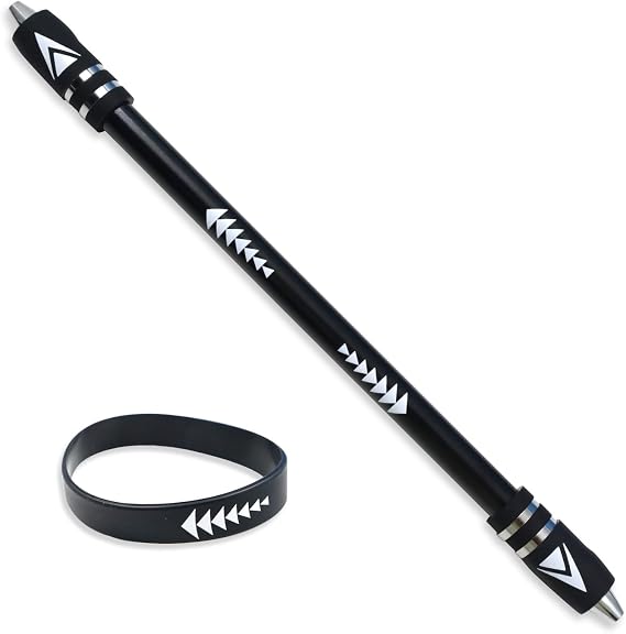 Weighted Pen Spinning Mod with Silicone Bracelet, Metal Heads Gaming Finger Pen, Anti Slip 21.5cm Rotating Ballpoint Pen for Student Adults to Relieve Stress, No Pen Refill (Black)
