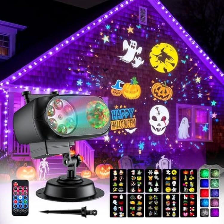 Halloween LED Projection Lights, Halloween Projector Lights Outdoor Decoration, 3D Ocean Wave Landscape Light with 10 Slides for Halloweens Xmas Holiday Party Yard Garden Lawn Decoration