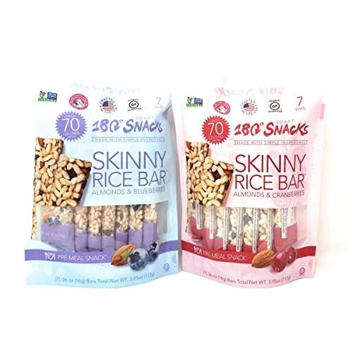 180 Snacks Skinny Rice Bar with Himalayan Salt Variety Pack Almonds & CranAlmonds & Blue