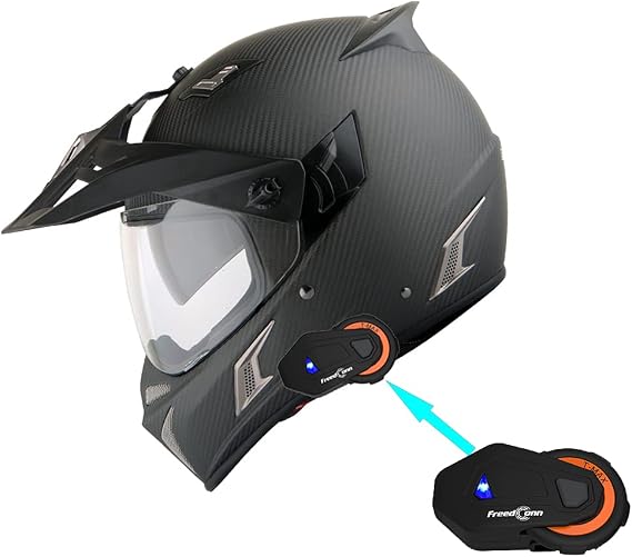 Martian Genuine Real Carbon Fiber Motorcycle Modular Flip up Full Face Helmet Bundle with Freedconn Motorcycle Bluetooth Headset