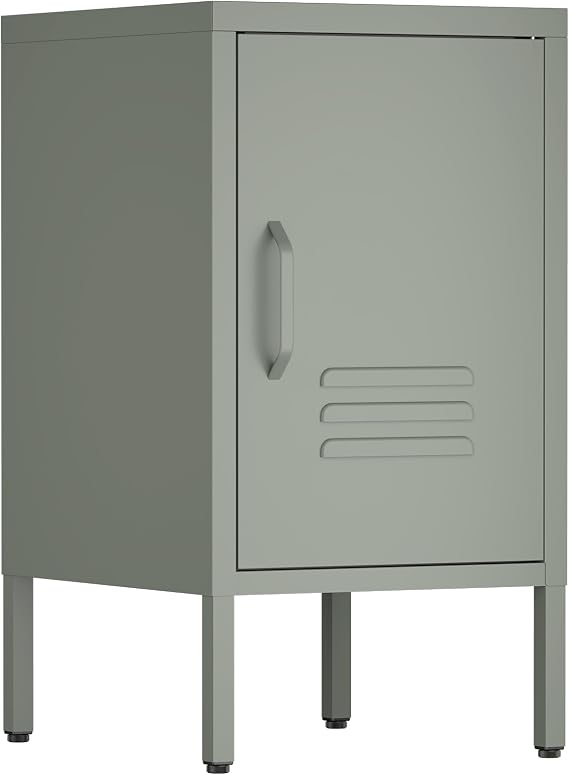 IRONFFICE Metal Nightstand,Storage Cabinet with Shelf,Single Door Metal Cabinet,Multifunctional Home Table,Green