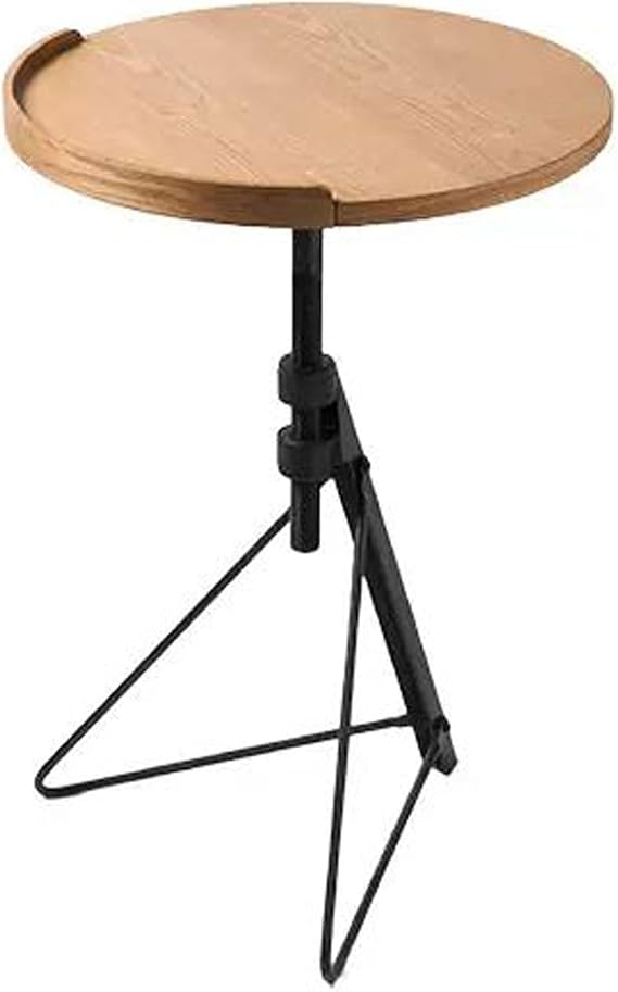 Coffee Table Side Table Height Adjustable Round Coffee Table , Small Couch Snack Side Table with Tiltable Board, Foldable Sofa Bedside Laptop Stand, with Wood Tabletop and Metal Triangle Legs Tea Tabl