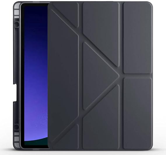 Elfia Samsung Galaxy Tab S9 FE SM-X510 X516 ile Uyumlu Kılıf Silikon Yumuşak 4 Farklı Stand Olabilen Kalem Bölmeli Kapaklı Tablet Kılıfı Siyah