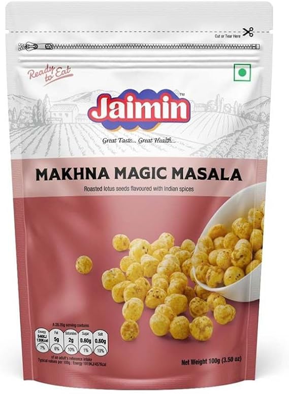 Jaimin Makhna Magic Masala, Roasted Lotus Seeds, (100g pack of 1) (Pack of 4)