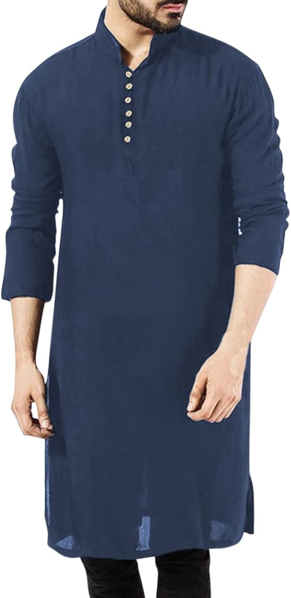Alalaso Muslim Thobe for Men Islamic Robe Middle East Saudi Arabic Long Gown Dress Clothing Ramadan Jubbah Shirts