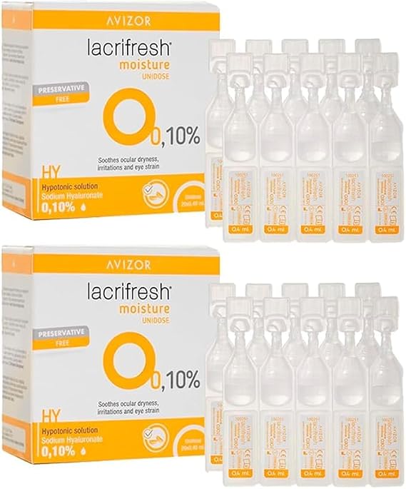 Avízor Lacrifresh Moisture Pack 2 Boxes of 20 x 0.4ml - 40 Single-Dose Units - Instant Ocular Hydration with 0.10% Sodium Hyaluronate - Long-Lasting Relief - Environmental Dry Eye