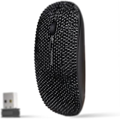 SA@ Luxury Bling Crystal Diamond Rhinestone USB Slimline Flat Wireless Mouse Gift Black Crystal