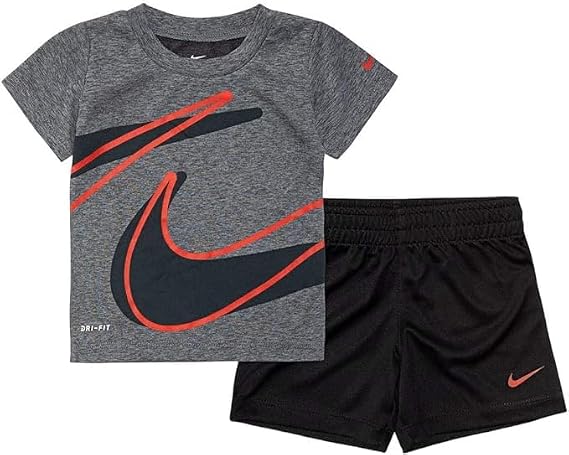 Nike Kids Baby Boy's Dri-Fit Short Sleeve T-Shirt and Shorts Two-Piece Set (Toddler) Black 4T Toddler