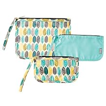 ChicoBag Travel Zip Pouches | Reusable Travel Pouch w/Zipper & Clear Front | TSA Approved | Eco Friendly & Eco-Conscious | Small, Medium, Quart Size Set | Feather Pattern (Pack of 3)