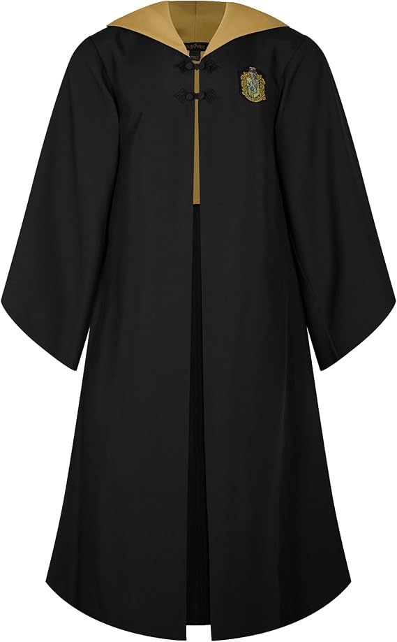 Harry Potter Adult Hufflepuff Robe, Black with Yellow Lining, XS/S