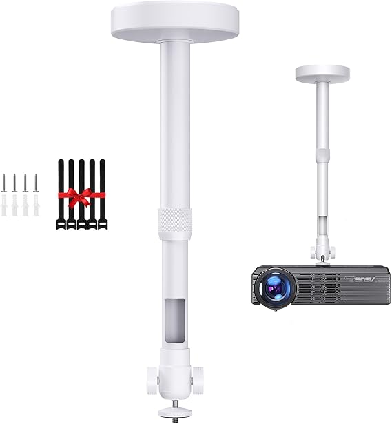 DAWASAPAT Projector Mount for Ceiling/Wall - 14-Inch Screw Adjustable Tilt&Swivel Hanging Wall Mount Hanger Rack with Extension Pole for Mini Projector with Cable Ties