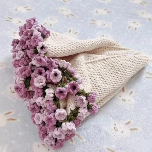Xeletu Flower Bouquet Blanket,Crochet Flowers Rose Bouquet Blanket Handmade,The Accessories Include Crochet Yarn,Crochet Hooks and Tutorial Double Purple Lily of The Valley