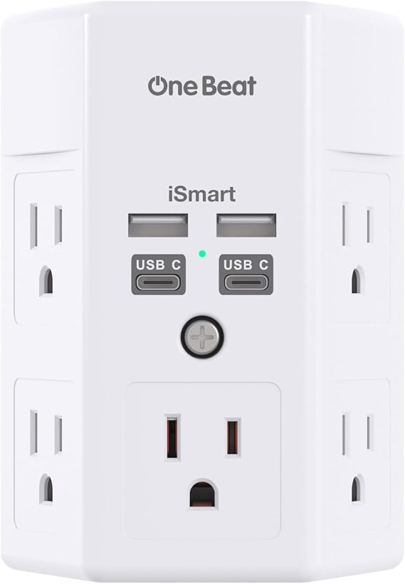 One Beat Surge Protector Wall Outlet Extender,3-Sided Outlet Splitter 1680J
