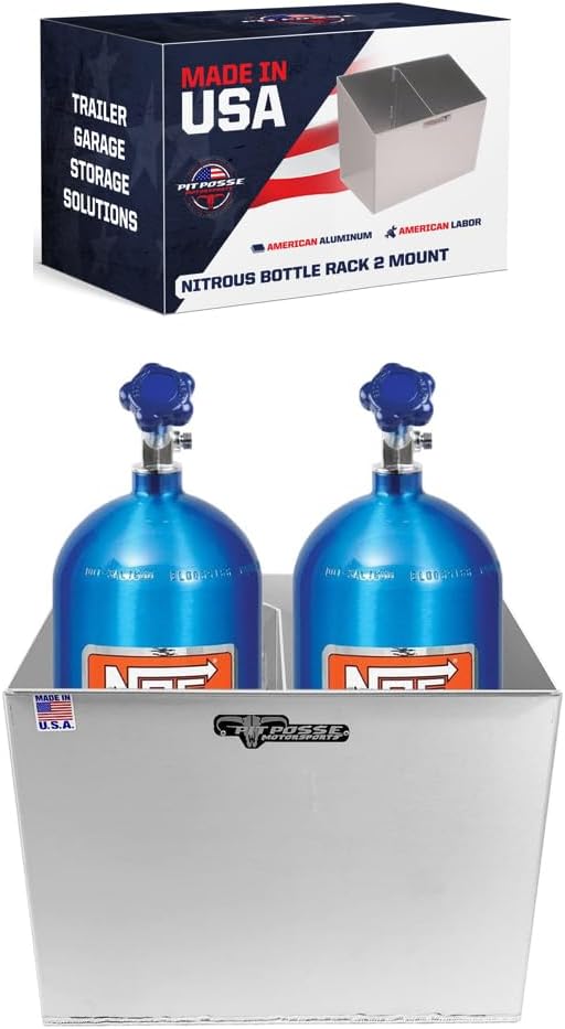 Pit Posse 511 Nitrous Bottle Nos No2 Rack Holder Aluminum Storage Enclosed Race Trailer Organizer-Made in USA-2 Bay 10-15 Pound Bottles