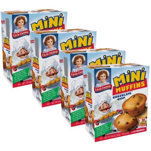 Little Debbie Chocolate Chip Mini Muffins, 20 Travel Pouches of Bite Size Muffins Baked with Real Chocolate Chips 4 Boxes
