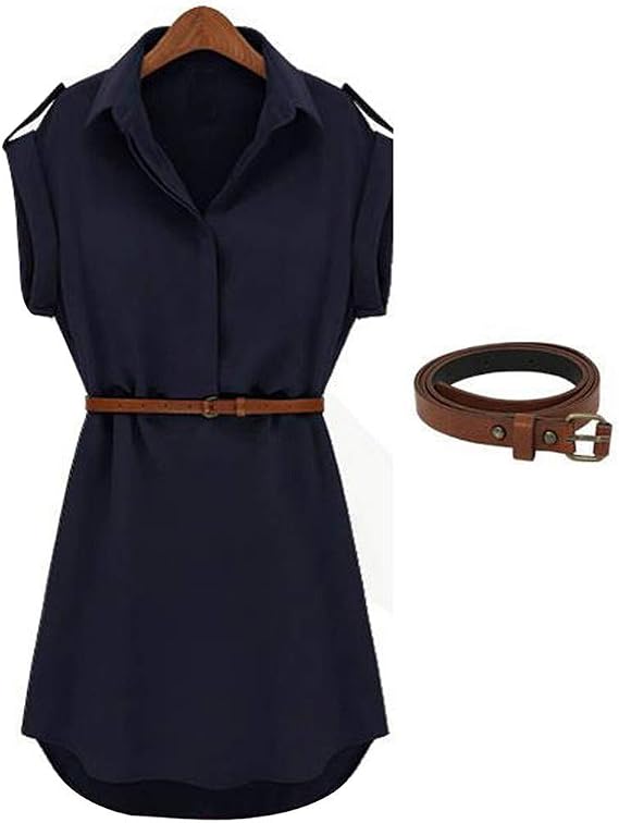 HHmei Women Casual Summer Loose Short Sleeve Dress with Belt