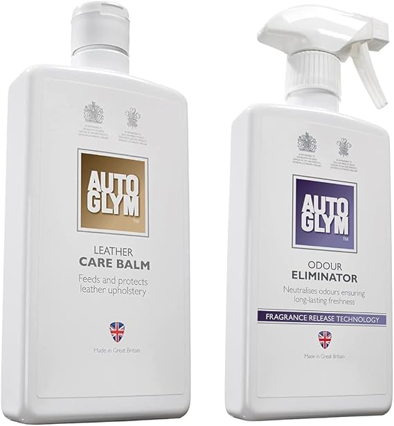 Autoglym Leather Care Balm, 500ml - Feeds and Protects Car Leather Upholstery and Motorcycle Leather, Beige & Odour Eliminator, 500ml - Car Air Fresheners Spray and Odour Eliminator
